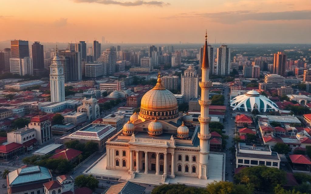 Skyline Kota Medan dengan Masjid Raya Al-Mashun